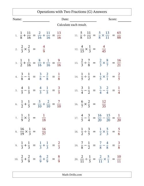 The Operations with Two Proper Fractions with Similar Denominators, Proper Fractions Results and No Simplifying (Fillable) (G) Math Worksheet Page 2