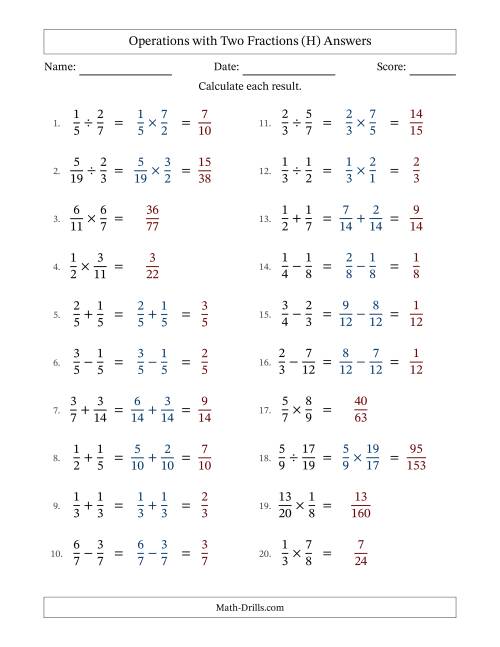 The Operations with Two Proper Fractions with Similar Denominators, Proper Fractions Results and No Simplifying (Fillable) (H) Math Worksheet Page 2