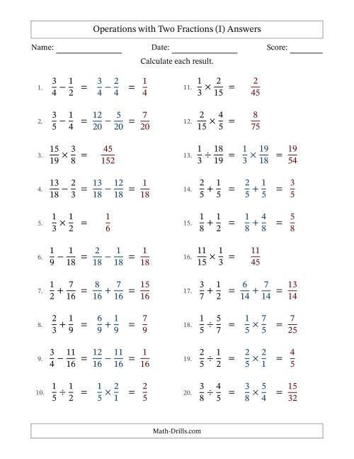 The Operations with Two Proper Fractions with Similar Denominators, Proper Fractions Results and No Simplifying (Fillable) (I) Math Worksheet Page 2