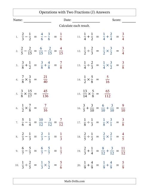 The Operations with Two Proper Fractions with Similar Denominators, Proper Fractions Results and No Simplifying (Fillable) (J) Math Worksheet Page 2