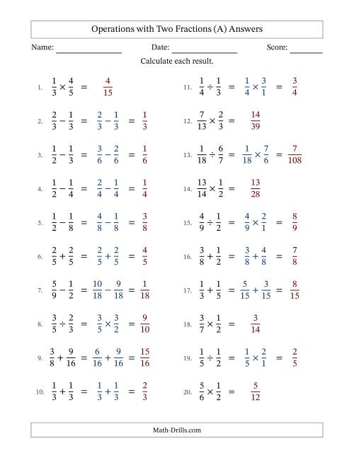 The Operations with Two Proper Fractions with Similar Denominators, Proper Fractions Results and No Simplifying (Fillable) (All) Math Worksheet Page 2