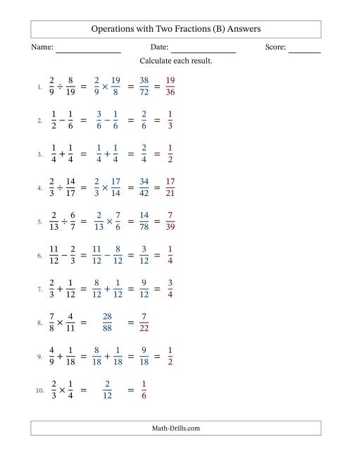 The Operations with Two Proper Fractions with Similar Denominators, Proper Fractions Results and All Simplifying (Fillable) (B) Math Worksheet Page 2
