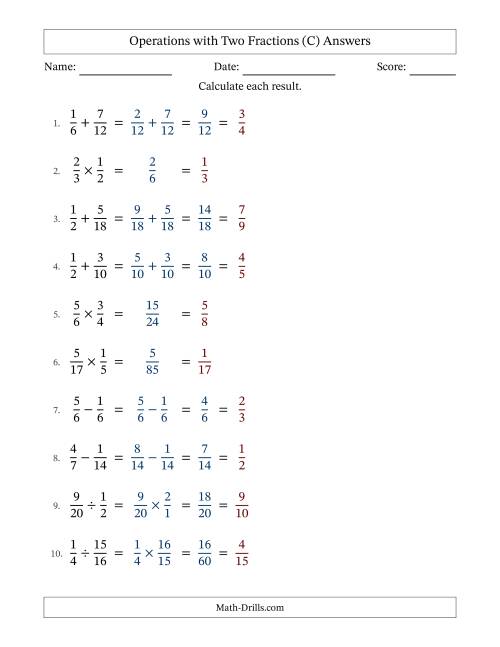 The Operations with Two Proper Fractions with Similar Denominators, Proper Fractions Results and All Simplifying (Fillable) (C) Math Worksheet Page 2
