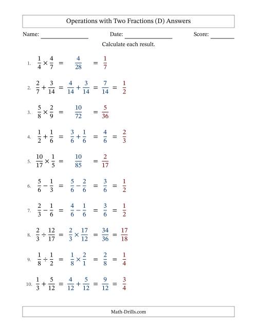 The Operations with Two Proper Fractions with Similar Denominators, Proper Fractions Results and All Simplifying (Fillable) (D) Math Worksheet Page 2