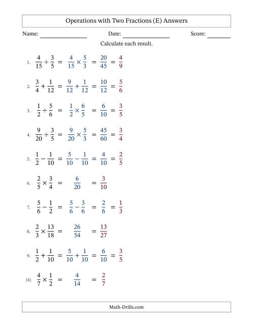 The Operations with Two Proper Fractions with Similar Denominators, Proper Fractions Results and All Simplifying (Fillable) (E) Math Worksheet Page 2
