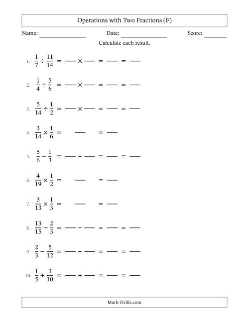 The Operations with Two Proper Fractions with Similar Denominators, Proper Fractions Results and All Simplifying (Fillable) (F) Math Worksheet