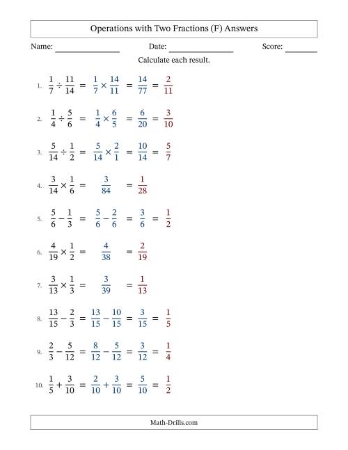 The Operations with Two Proper Fractions with Similar Denominators, Proper Fractions Results and All Simplifying (Fillable) (F) Math Worksheet Page 2