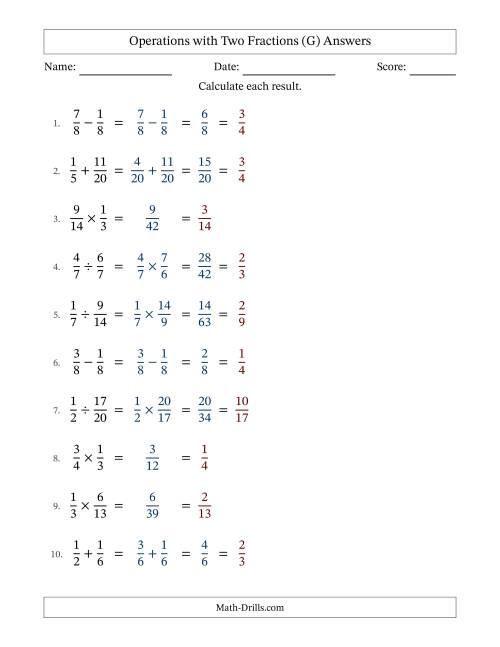 The Operations with Two Proper Fractions with Similar Denominators, Proper Fractions Results and All Simplifying (Fillable) (G) Math Worksheet Page 2