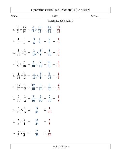 The Operations with Two Proper Fractions with Similar Denominators, Proper Fractions Results and All Simplifying (Fillable) (H) Math Worksheet Page 2