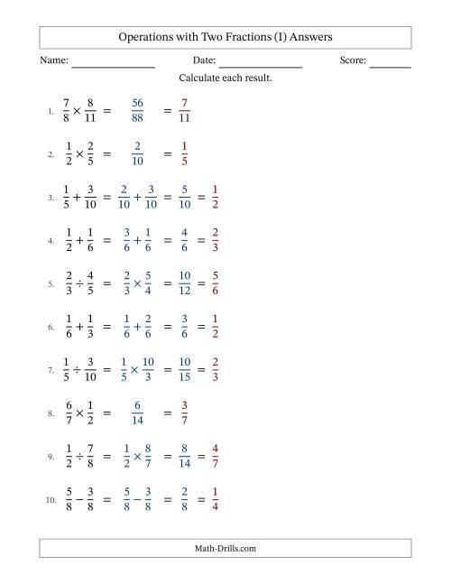 The Operations with Two Proper Fractions with Similar Denominators, Proper Fractions Results and All Simplifying (Fillable) (I) Math Worksheet Page 2