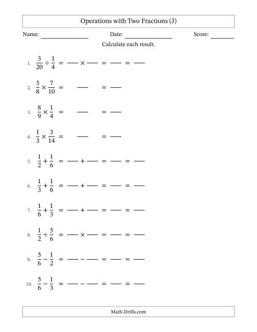 The Operations with Two Proper Fractions with Similar Denominators, Proper Fractions Results and All Simplifying (Fillable) (J) Math Worksheet