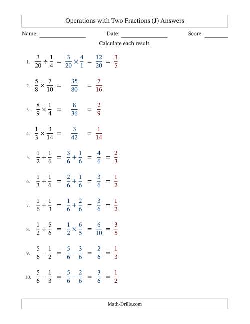 The Operations with Two Proper Fractions with Similar Denominators, Proper Fractions Results and All Simplifying (Fillable) (J) Math Worksheet Page 2