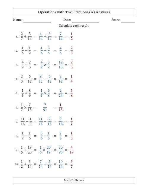 The Operations with Two Proper Fractions with Similar Denominators, Proper Fractions Results and All Simplifying (Fillable) (All) Math Worksheet Page 2