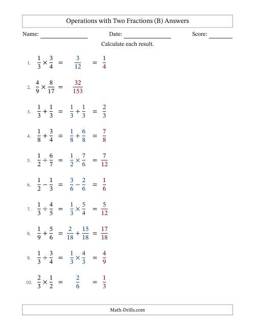 The Operations with Two Proper Fractions with Similar Denominators, Proper Fractions Results and Some Simplifying (Fillable) (B) Math Worksheet Page 2