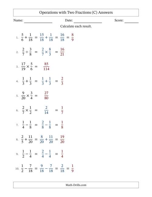 The Operations with Two Proper Fractions with Similar Denominators, Proper Fractions Results and Some Simplifying (Fillable) (C) Math Worksheet Page 2