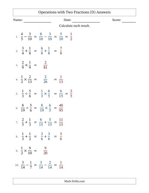 The Operations with Two Proper Fractions with Similar Denominators, Proper Fractions Results and Some Simplifying (Fillable) (D) Math Worksheet Page 2