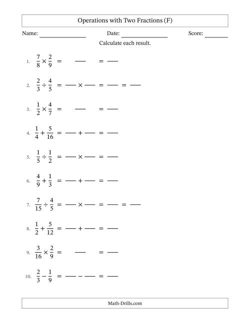 The Operations with Two Proper Fractions with Similar Denominators, Proper Fractions Results and Some Simplifying (Fillable) (F) Math Worksheet