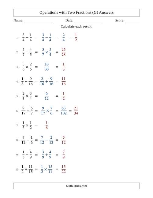 The Operations with Two Proper Fractions with Similar Denominators, Proper Fractions Results and Some Simplifying (Fillable) (G) Math Worksheet Page 2