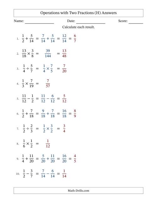 The Operations with Two Proper Fractions with Similar Denominators, Proper Fractions Results and Some Simplifying (Fillable) (H) Math Worksheet Page 2