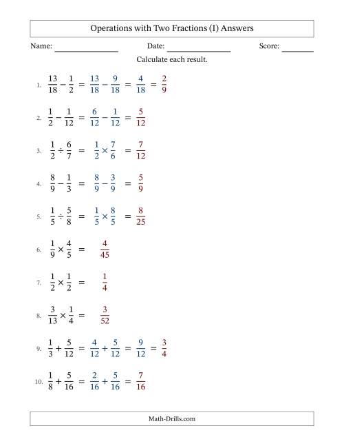 The Operations with Two Proper Fractions with Similar Denominators, Proper Fractions Results and Some Simplifying (Fillable) (I) Math Worksheet Page 2