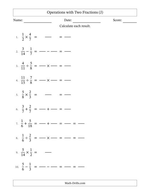 The Operations with Two Proper Fractions with Similar Denominators, Proper Fractions Results and Some Simplifying (Fillable) (J) Math Worksheet