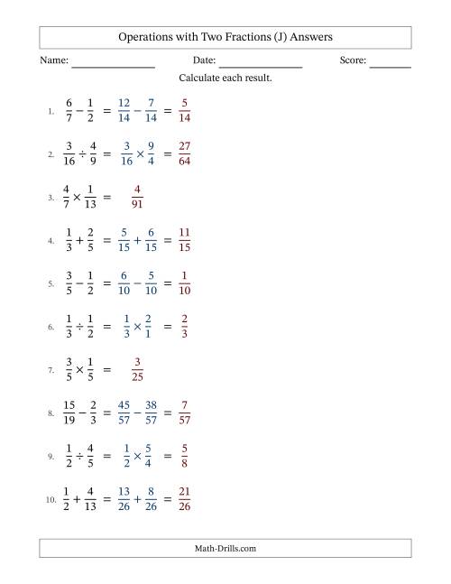 The Operations with Two Proper Fractions with Unlike Denominators, Proper Fractions Results and No Simplifying (Fillable) (J) Math Worksheet Page 2