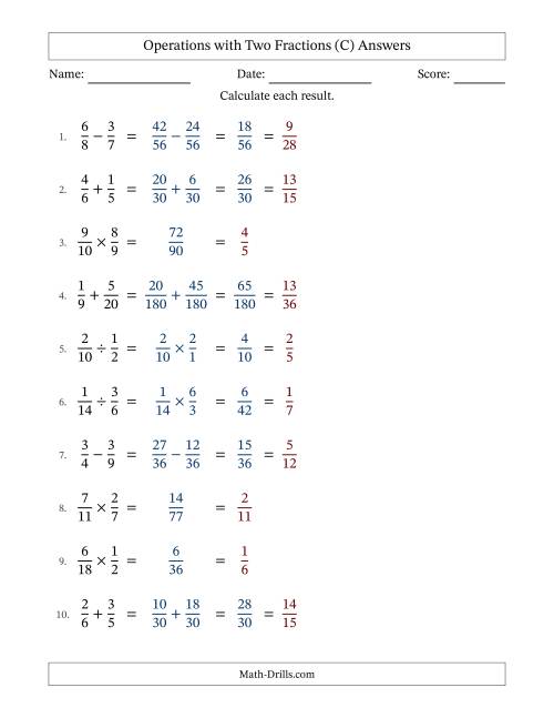 The Operations with Two Proper Fractions with Unlike Denominators, Proper Fractions Results and All Simplifying (Fillable) (C) Math Worksheet Page 2