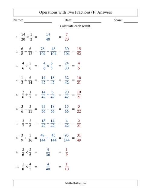 The Operations with Two Proper Fractions with Unlike Denominators, Proper Fractions Results and All Simplifying (Fillable) (F) Math Worksheet Page 2