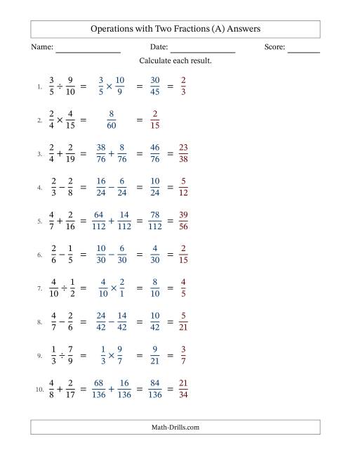 The Operations with Two Proper Fractions with Unlike Denominators, Proper Fractions Results and All Simplifying (Fillable) (All) Math Worksheet Page 2