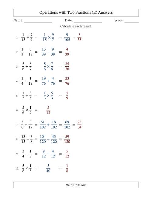 The Operations with Two Proper Fractions with Unlike Denominators, Proper Fractions Results and Some Simplifying (Fillable) (E) Math Worksheet Page 2
