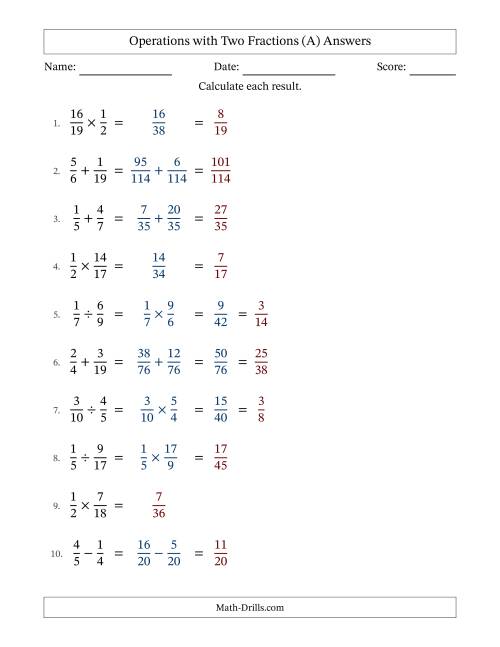 The Operations with Two Proper Fractions with Unlike Denominators, Proper Fractions Results and Some Simplifying (Fillable) (All) Math Worksheet Page 2