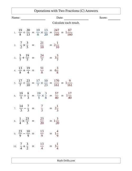 The Operations with Proper and Improper Fractions with Equal Denominators, Mixed Fractions Results and No Simplifying (Fillable) (C) Math Worksheet Page 2