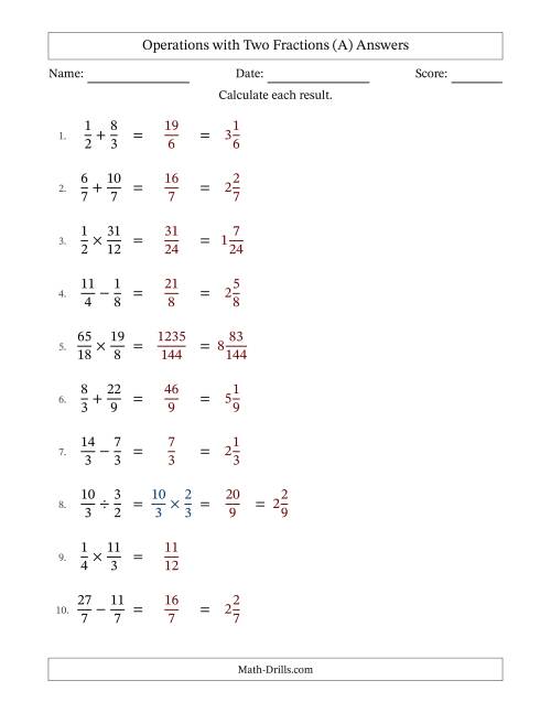 The Operations with Proper and Improper Fractions with Equal Denominators, Mixed Fractions Results and No Simplifying (Fillable) (All) Math Worksheet Page 2