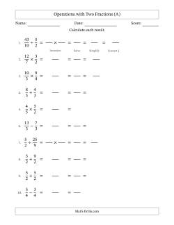 Operations with Proper and Improper Fractions with Equal Denominators, Mixed Fractions Results and All Simplifying (Fillable)