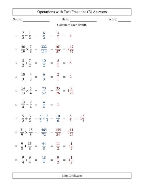 The Operations with Proper and Improper Fractions with Equal Denominators, Mixed Fractions Results and All Simplifying (Fillable) (B) Math Worksheet Page 2