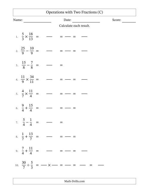 The Operations with Proper and Improper Fractions with Equal Denominators, Mixed Fractions Results and All Simplifying (Fillable) (C) Math Worksheet