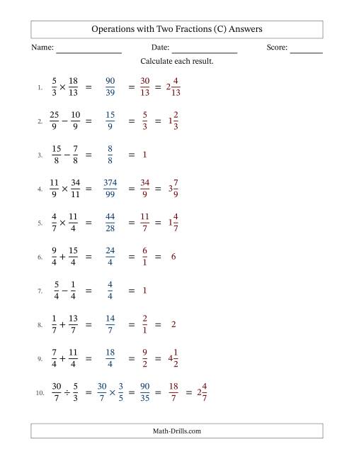 The Operations with Proper and Improper Fractions with Equal Denominators, Mixed Fractions Results and All Simplifying (Fillable) (C) Math Worksheet Page 2