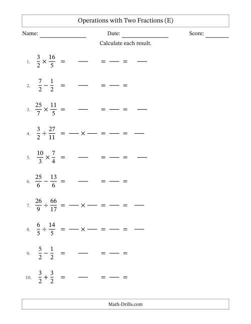 The Operations with Proper and Improper Fractions with Equal Denominators, Mixed Fractions Results and All Simplifying (Fillable) (E) Math Worksheet
