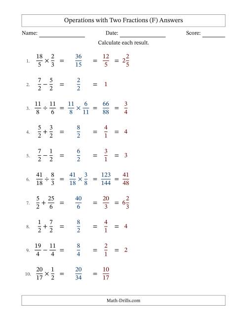 The Operations with Proper and Improper Fractions with Equal Denominators, Mixed Fractions Results and All Simplifying (Fillable) (F) Math Worksheet Page 2