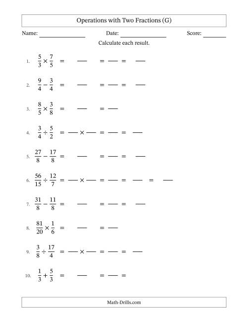 The Operations with Proper and Improper Fractions with Equal Denominators, Mixed Fractions Results and All Simplifying (Fillable) (G) Math Worksheet