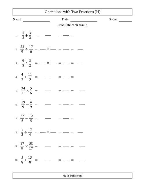 The Operations with Proper and Improper Fractions with Equal Denominators, Mixed Fractions Results and All Simplifying (Fillable) (H) Math Worksheet