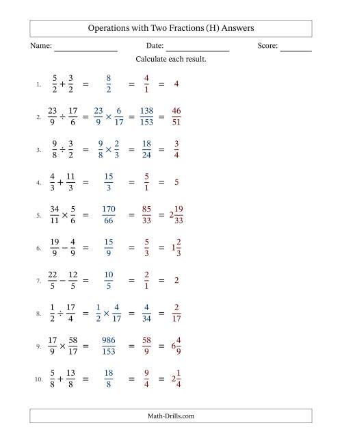 The Operations with Proper and Improper Fractions with Equal Denominators, Mixed Fractions Results and All Simplifying (Fillable) (H) Math Worksheet Page 2