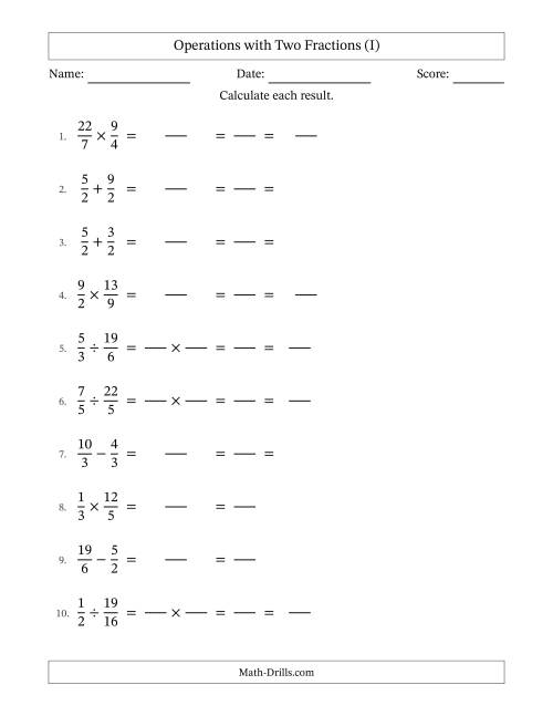 The Operations with Proper and Improper Fractions with Equal Denominators, Mixed Fractions Results and All Simplifying (Fillable) (I) Math Worksheet