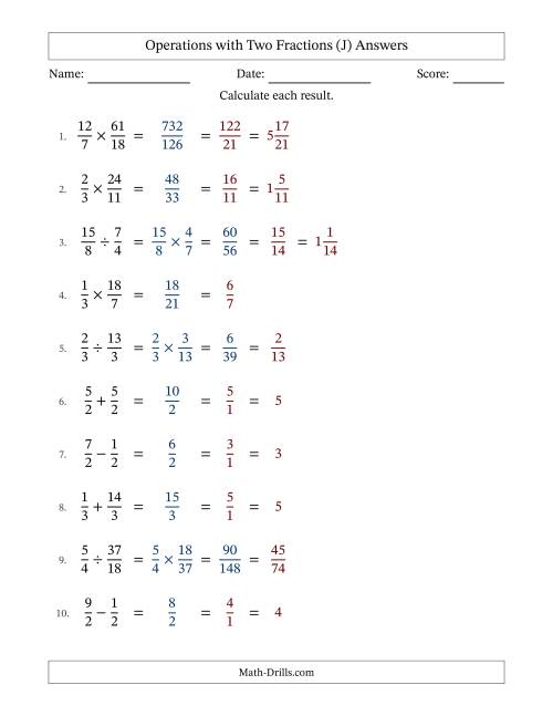 The Operations with Proper and Improper Fractions with Equal Denominators, Mixed Fractions Results and All Simplifying (Fillable) (J) Math Worksheet Page 2