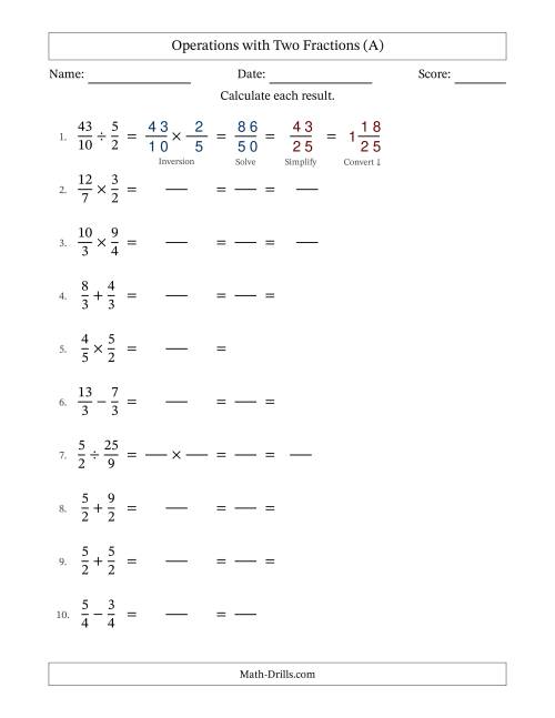 The Operations with Proper and Improper Fractions with Equal Denominators, Mixed Fractions Results and All Simplifying (Fillable) (All) Math Worksheet