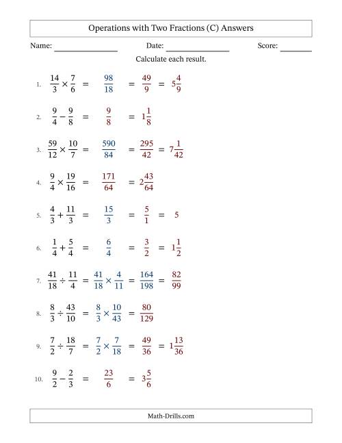 The Operations with Proper and Improper Fractions with Equal Denominators, Mixed Fractions Results and Some Simplifying (Fillable) (C) Math Worksheet Page 2