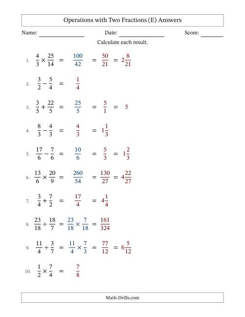 The Operations with Proper and Improper Fractions with Equal Denominators, Mixed Fractions Results and Some Simplifying (Fillable) (E) Math Worksheet Page 2