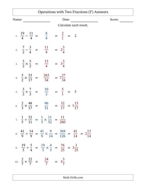 The Operations with Proper and Improper Fractions with Equal Denominators, Mixed Fractions Results and Some Simplifying (Fillable) (F) Math Worksheet Page 2