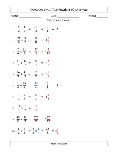 The Operations with Proper and Improper Fractions with Equal Denominators, Mixed Fractions Results and Some Simplifying (Fillable) (G) Math Worksheet Page 2