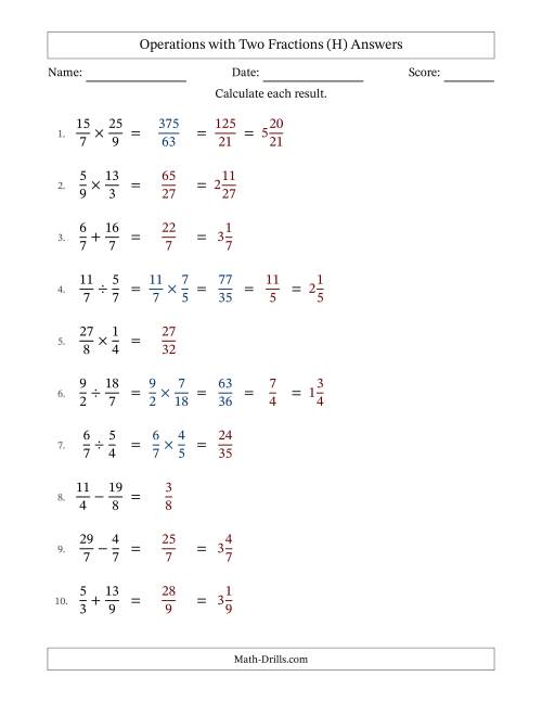 The Operations with Proper and Improper Fractions with Equal Denominators, Mixed Fractions Results and Some Simplifying (Fillable) (H) Math Worksheet Page 2
